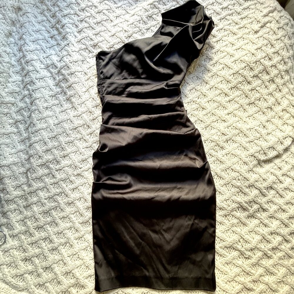 Cache Black Satin One-shoulder Bodycon Size 2 Women's Stretchy Party Dress‎ - Picture 12 of 15